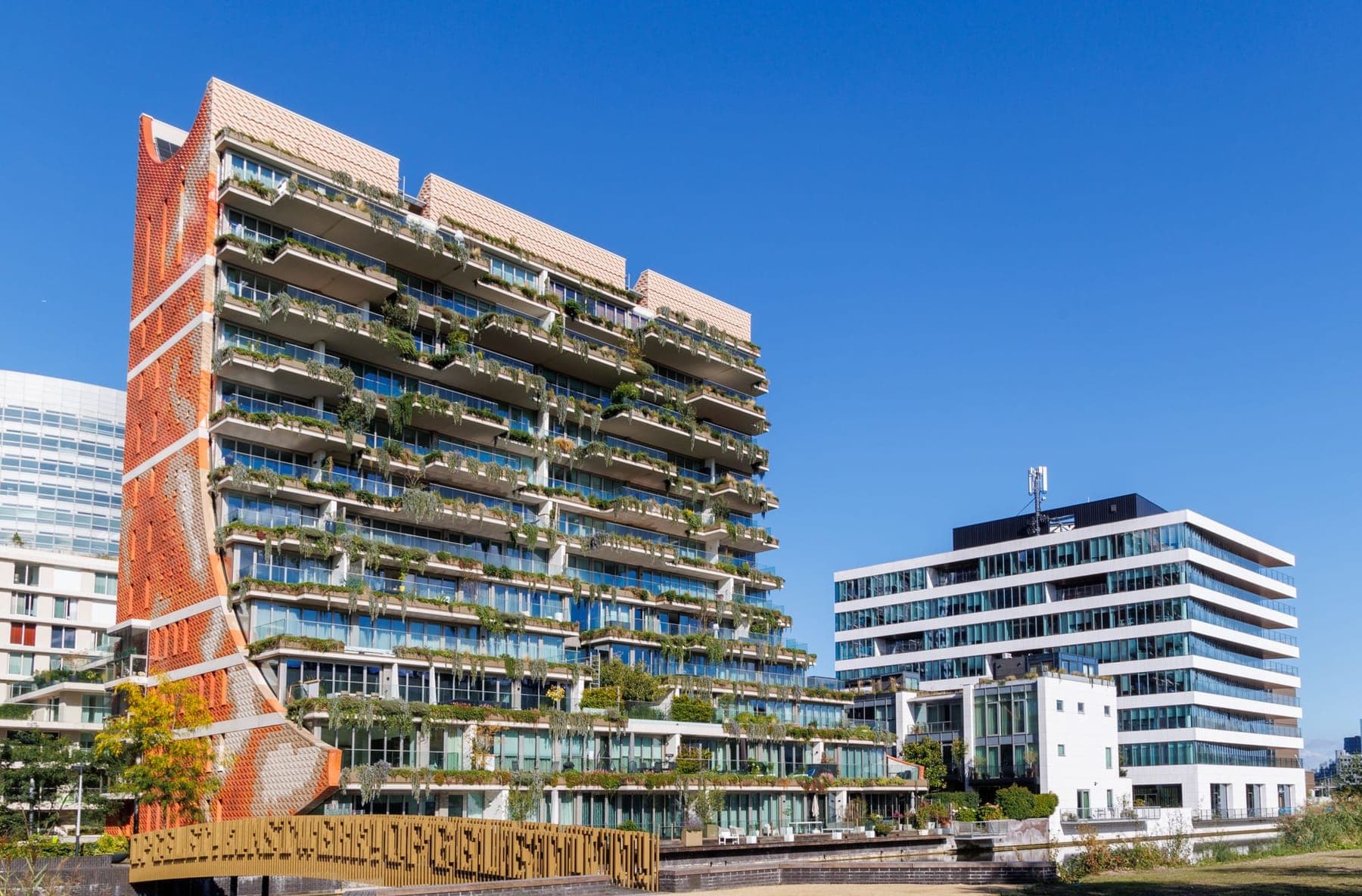 Green office building with vertical gardens on every floor